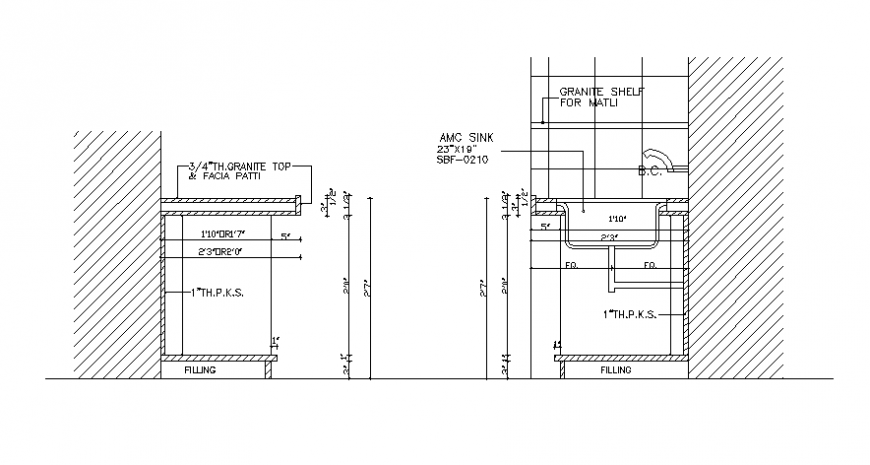 Kitchen sink units drawings details 2d view dwg file - Cadbull
