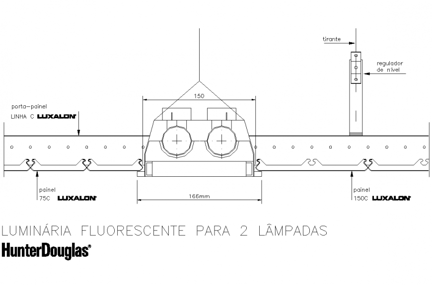 Metal Suspended Ceiling Fluorescent Light For 2 Tubes Hunter