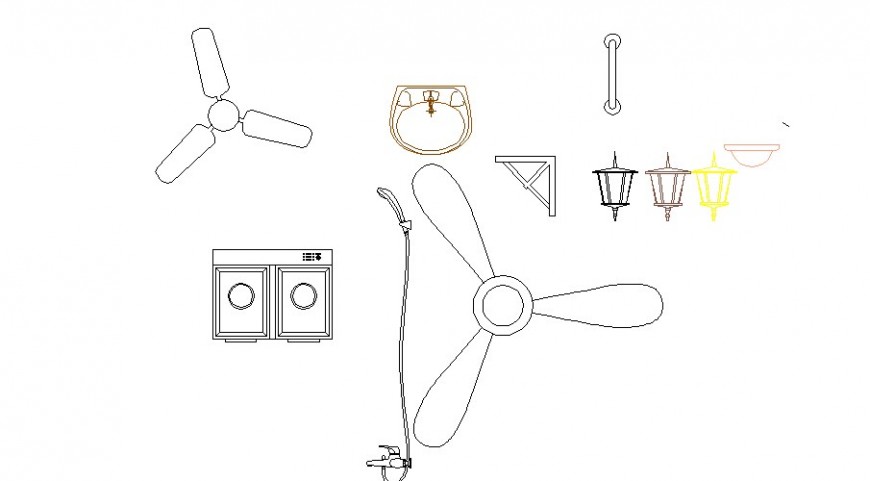 Multiple Ceiling Fans And Household Blocks Cad Drawing