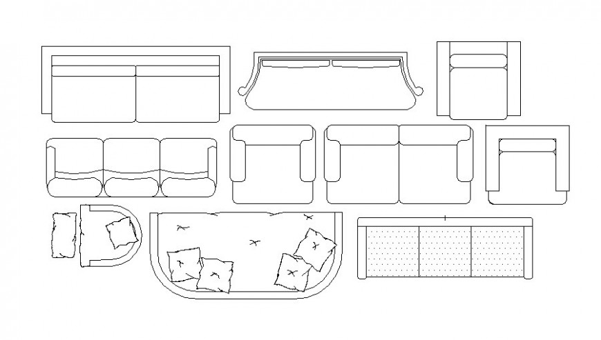 Multiple dynamic sofa set elevation blocks cad drawing details dwg file ...