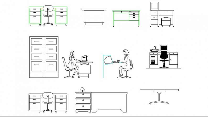 Multiple office desk and cabinets blocks cad drawing details dwg file ...