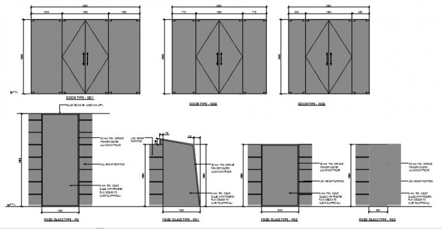 Multiple office wood and glass door  elevation blocks cad  