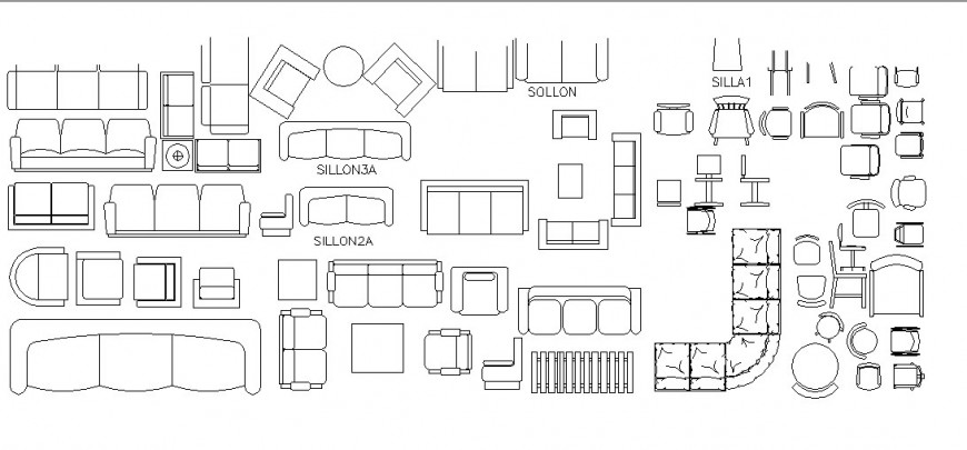 Multiple sofa sets and chair elevation blocks cad drawing details dwg