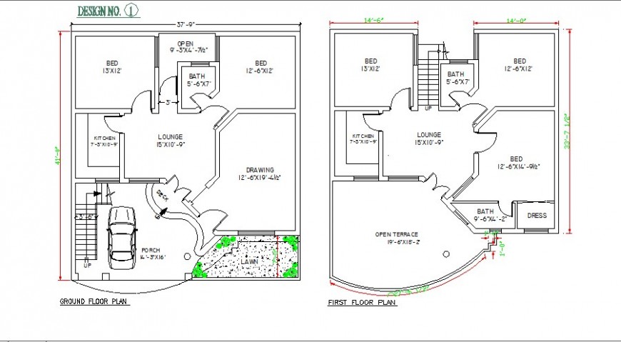 One Family Five Bedroom House Floor Plan Cad Drawing Details