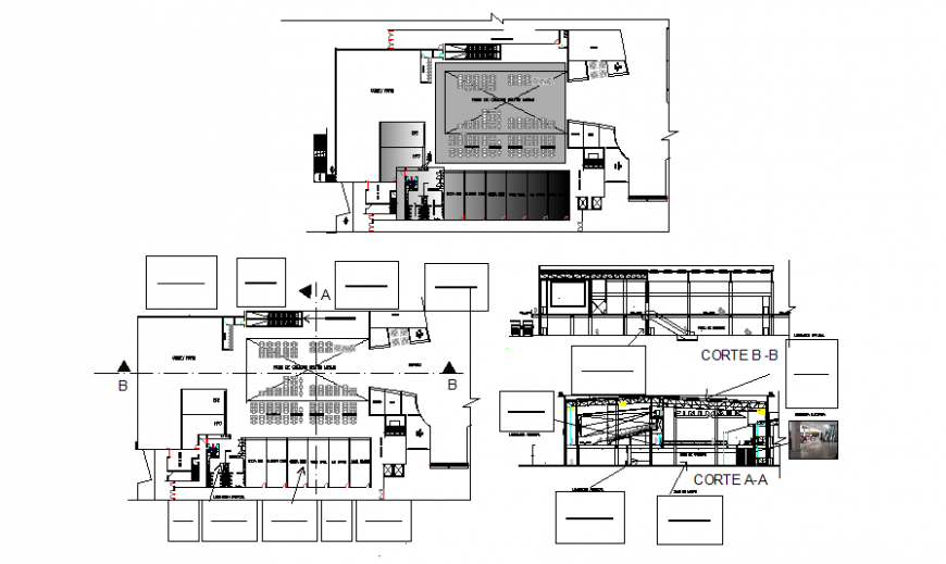 Open air food court plaza restaurant section and layout plan details