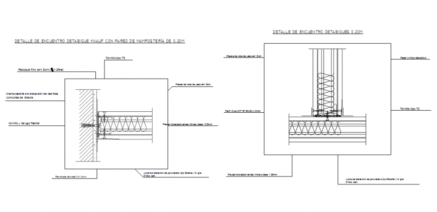 Partition details of knauf with brick wall masonry cad 