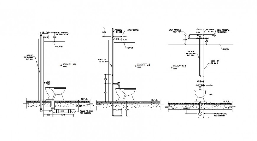 Placement toilet with manual fluxo meter plumbing structure drawing ...
