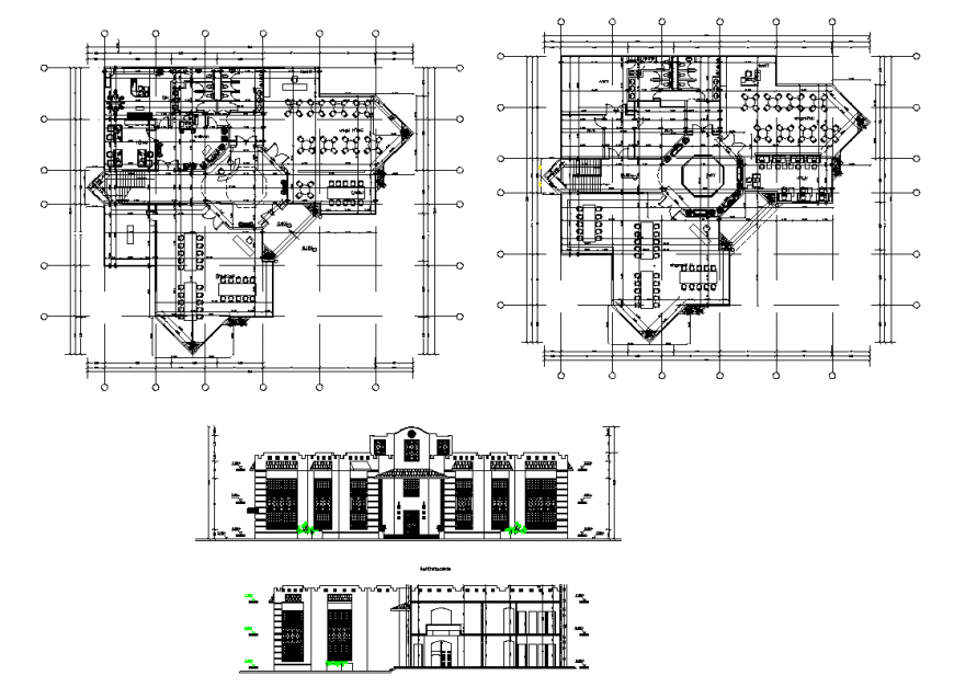 Plan elevation and sectional detail of restaurant  area dwg  
