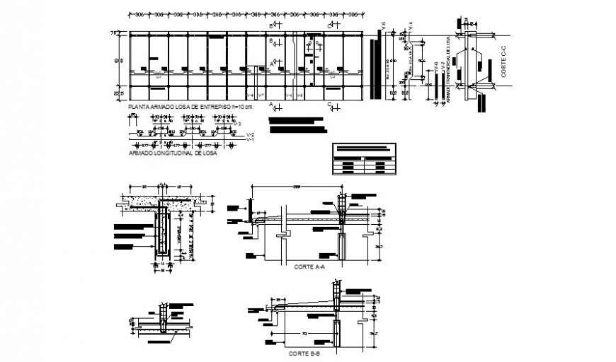 Reinforced floor slab of mezzanine plan and section layout