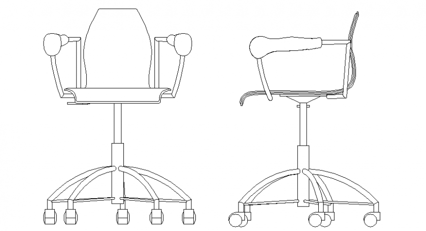 Revolving Chair Front Side And Top View Elevation Cad Block Details