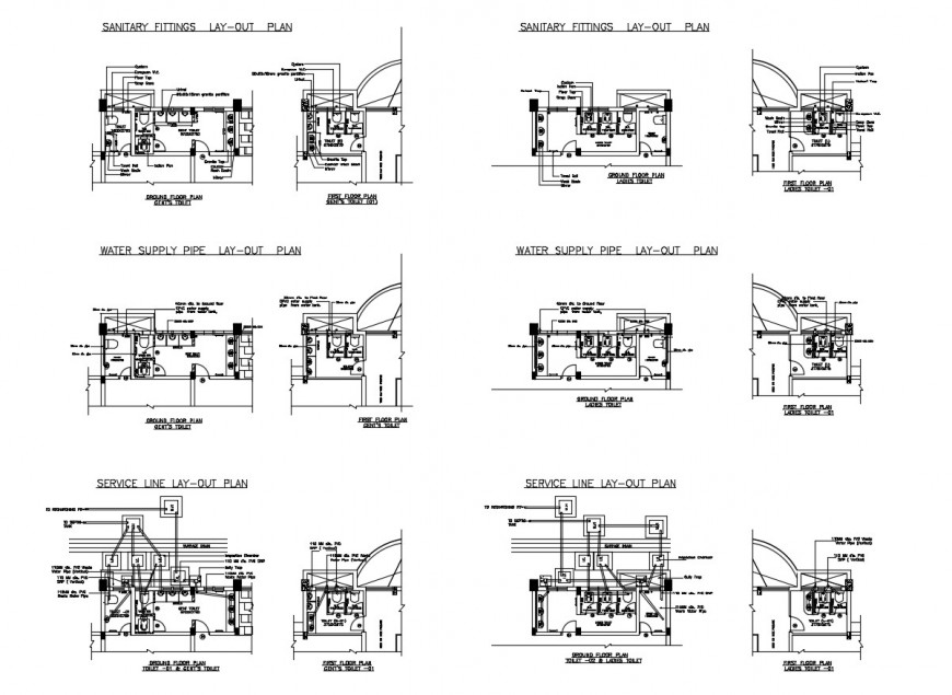 Sanitary Fittings Layout And Installation Cad Drawing Details Dwg File Cadbull