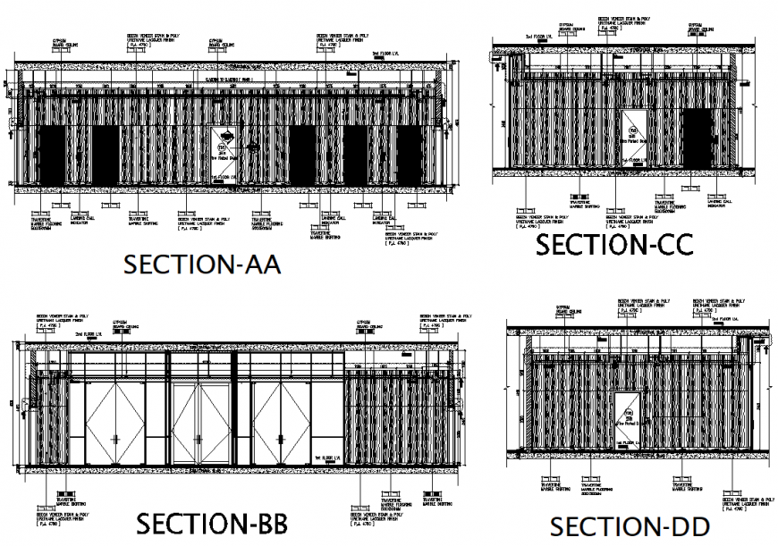 Section Lift Lobby Wooden Cladding Detail Dwg File