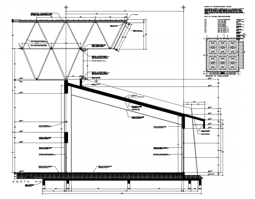 Sectional view of truss area with base support area with structure view ...