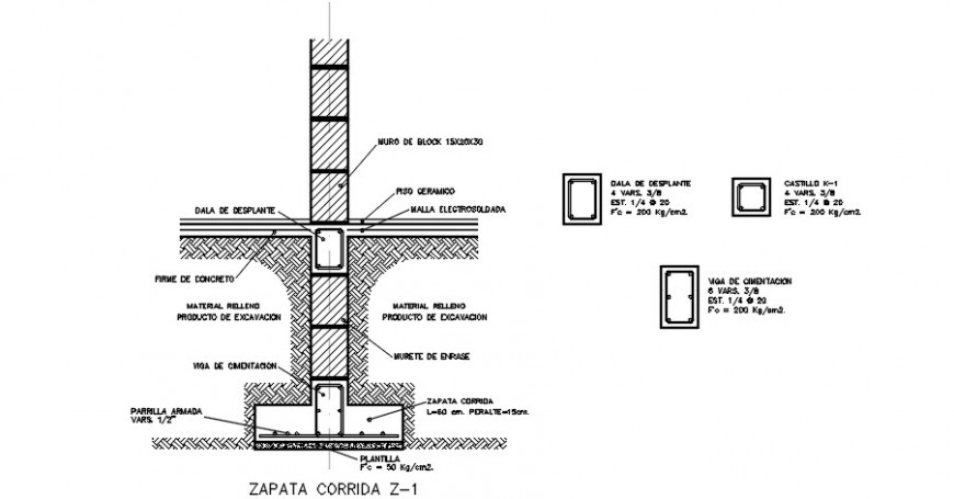 Shoe foundation footing and column construction details dwg file - Cadbull