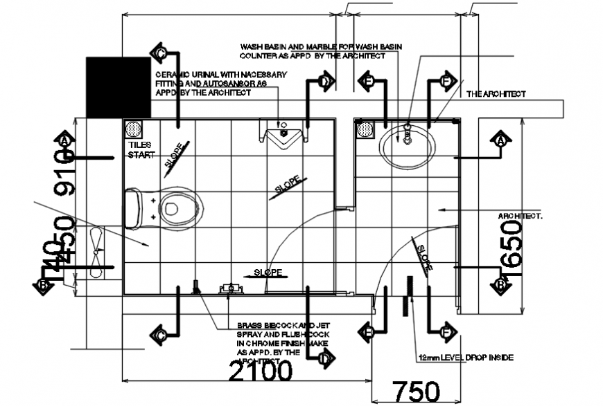  Simple  house  toilet layout plan  and installation cad 