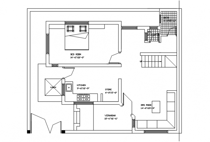  Simple  house  with one bedroom layout plan  cad drawing  
