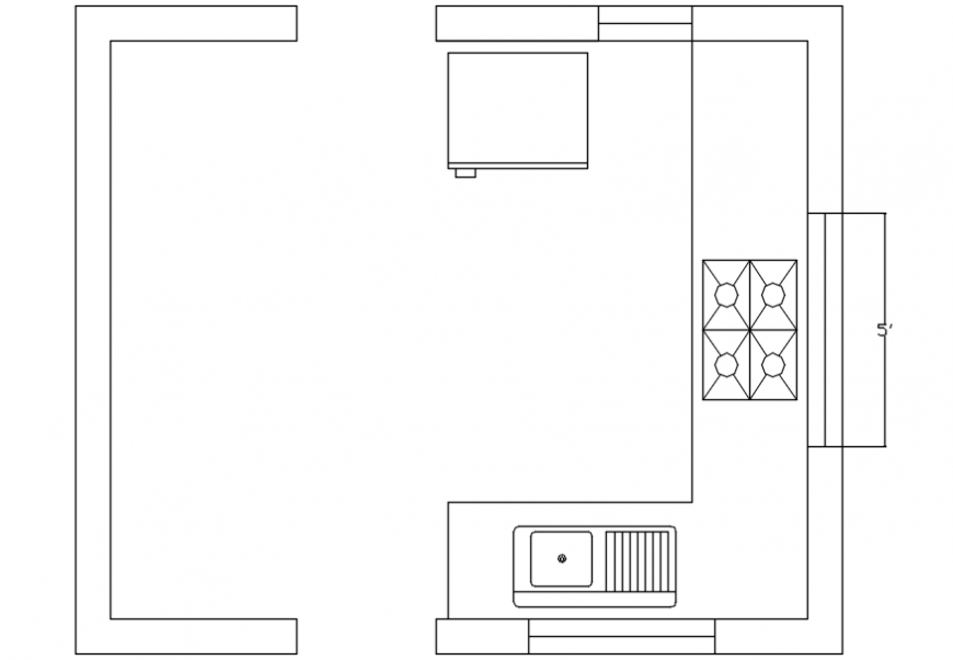 Simple kitchen top view layout plan cad drawing details dwg file - Cadbull