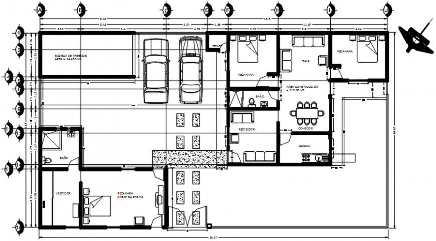 Simple Two Bedroom House Plan With Furniture Cad Drawing