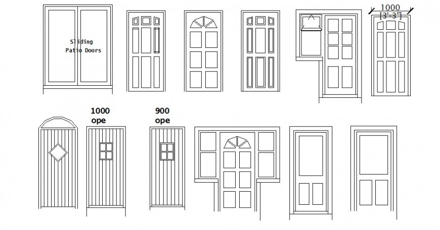 Single double and sliding  doors  elevation blocks  cad  