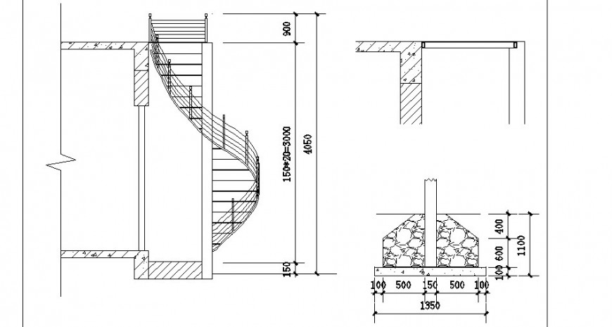 Spiral Staircase Section And Constructive Structure Drawing Details Dwg