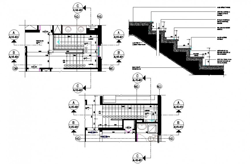 Staircases Of Villa Sections And Constructive Structure Drawing Details