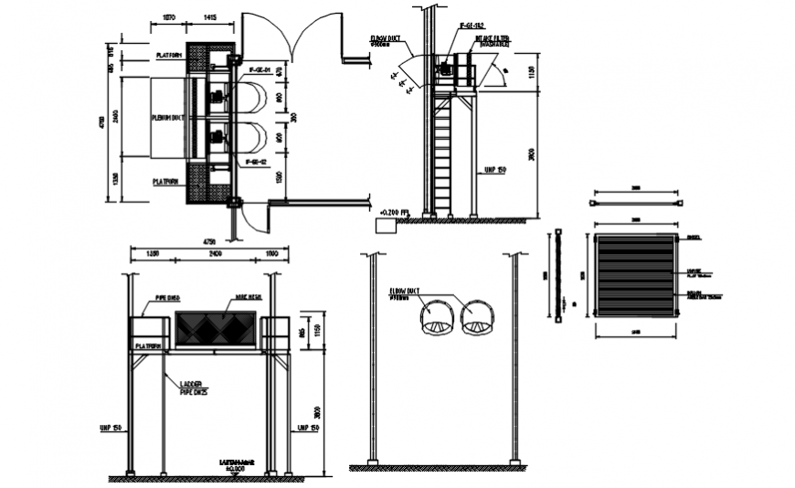 Steel Structure With Intake And Exhaust Fan Plan And Section In Auto