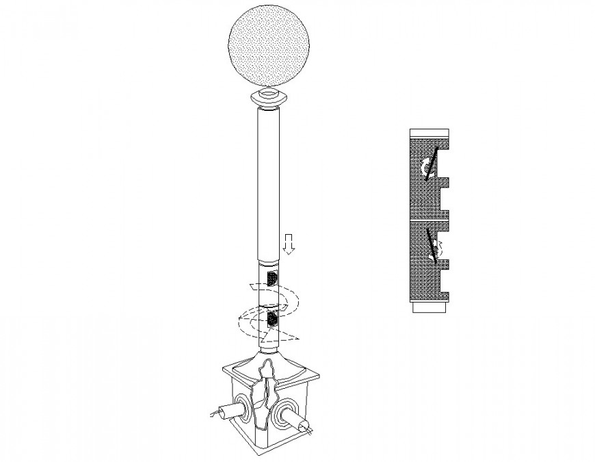 Street lamp elevation and installation cad drawing details dwg file