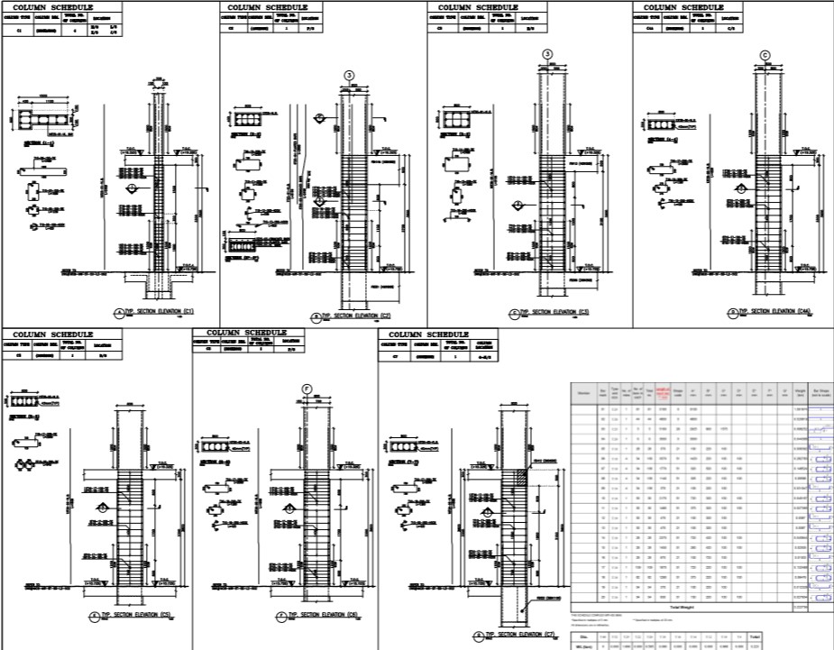 structural detail of column and detail out schedule - Cadbull