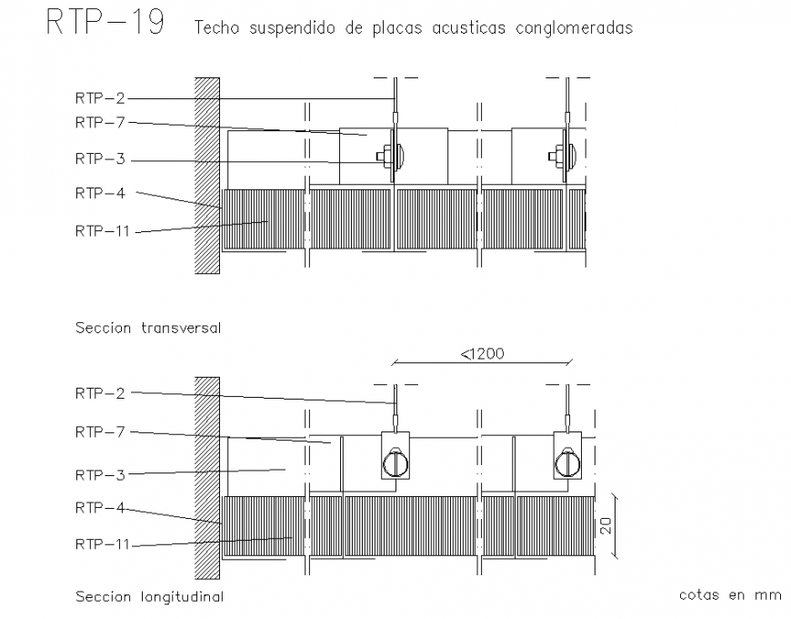 Suspended Ceiling Of Conglomerate Acoustic Plates Detail Dwg
