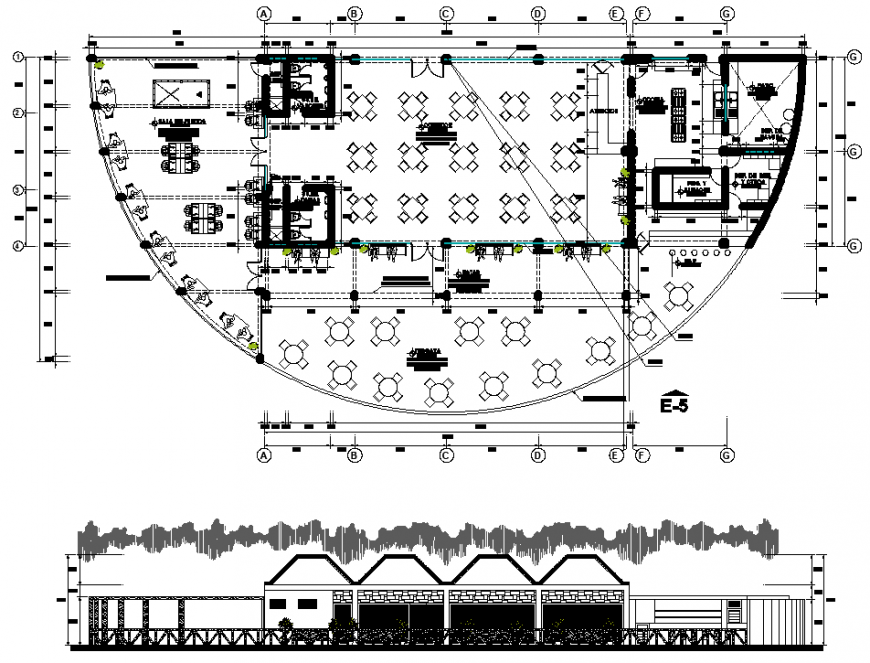 The cafeteria plan with a detailed dwg file. Cadbull