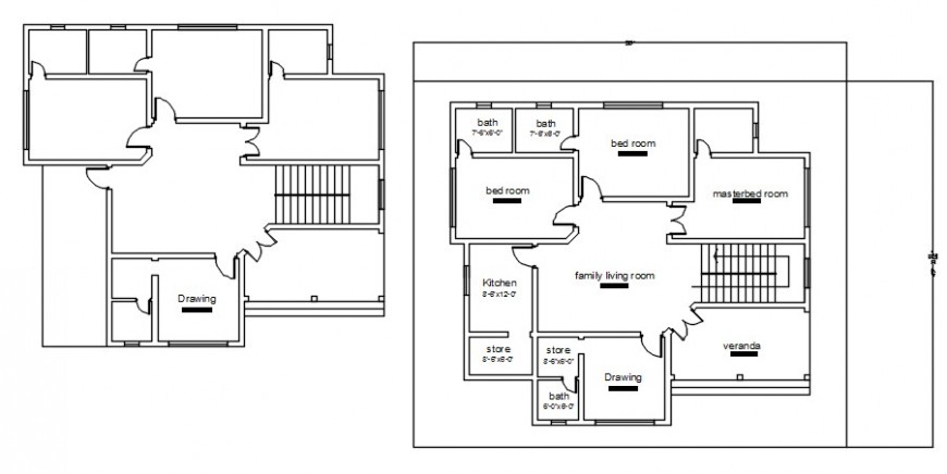 Three Bedroom House Layout Plan 2d Drawing Details Dwg File