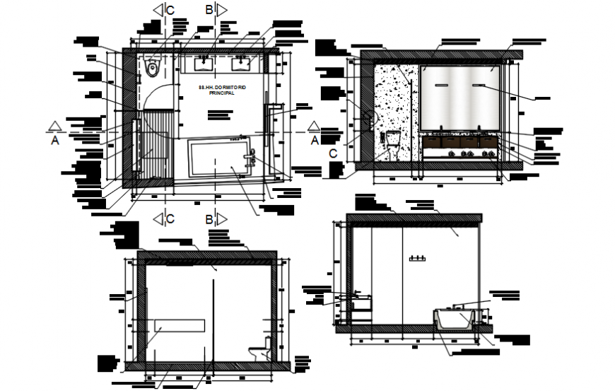 Toilet of master bedroom section plan and installation 
