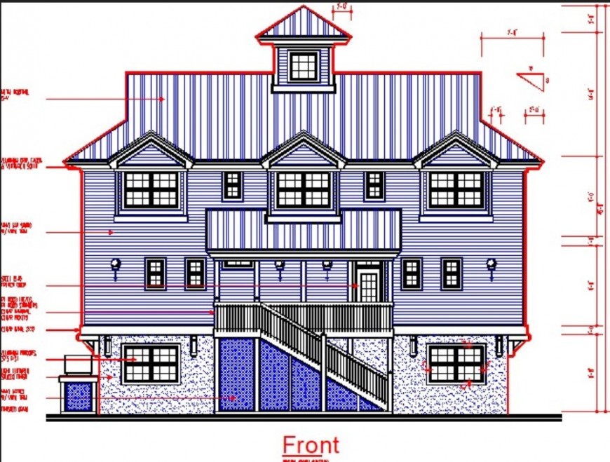 Traditional house front elevation drawing in dwg file. Cadbull