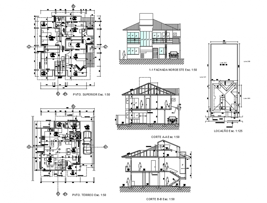 Two Level Housing Bungalow Elevation Section And Floor Plan Layout Details Dwg File Cadbull