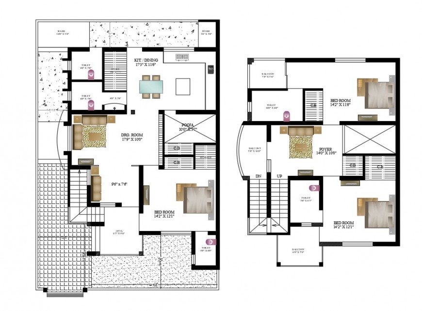 Twostory house floor plan cad drawing details dwg file