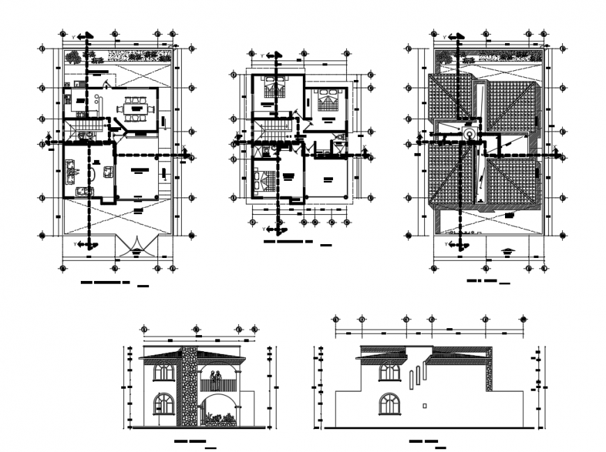  Two  story  house  sectional and floor plan  details with 