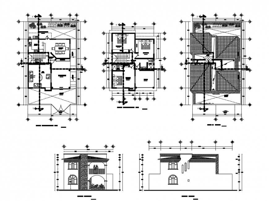 Two Story House Sectional And Floor Plan Details With Foundation Dwg File Cadbull