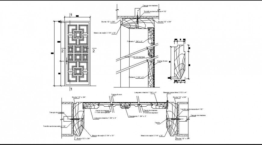 Wooden partition design 2d - Cadbull